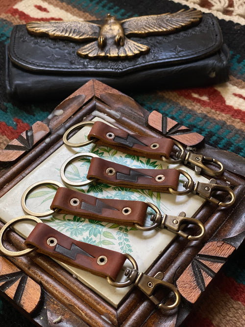 lightning bolt, key chain, leather, spiritual outlaw